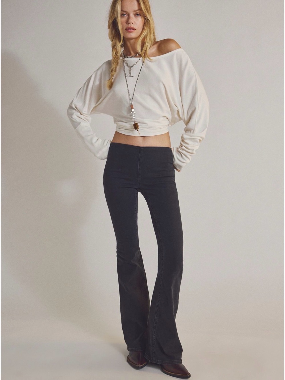 Free People Black Penny Pull On Flare Jeans